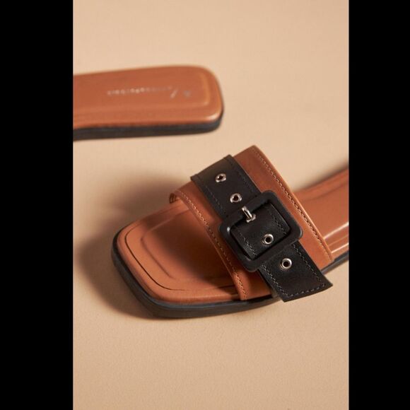 Anthropologie Genuine Leather Buckle Slide Sandals - Picture 2 of 4